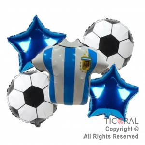 SET DE GLOBOS METALIZADO CAMISETA FUTBOL AFA ARGENTINA 5 UNIDADES X 1